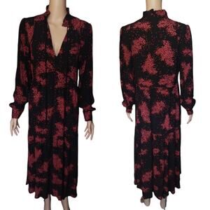 ba&sh Midi Dress Womans Medium Floral Noir royalty princess flowers wedding Red